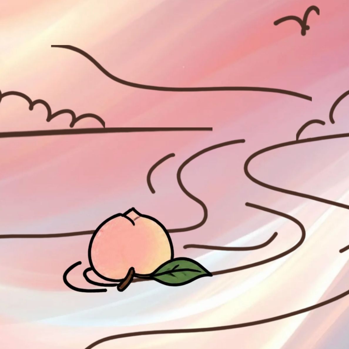 川を流れてくる桃のイラスト